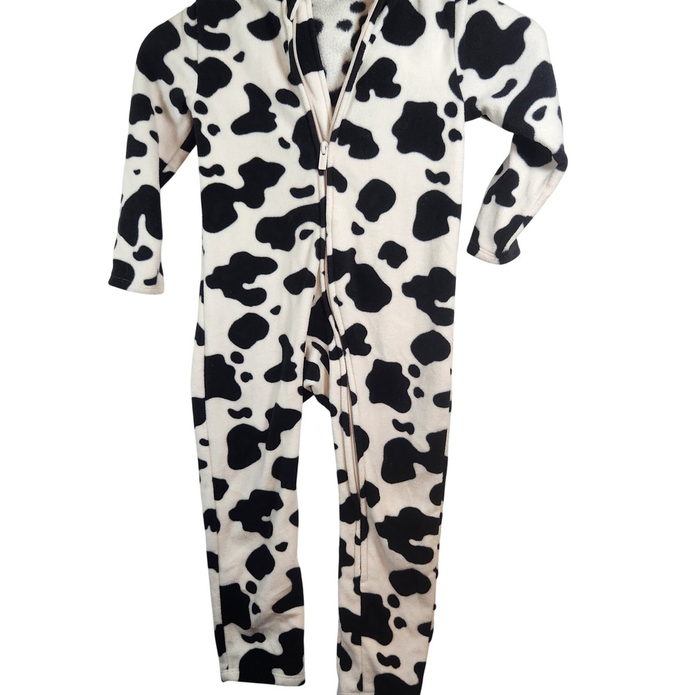 Old Navy Toddler Cow Print Fleece Hooded Union Suit One Piece Pajamas 4T